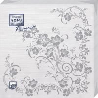 Салфетки 400х400 мм 3-сл., диз. "Серебряный цветок", бело-сереб., бум., 20 шт/упак "Bouquet" 12 упак/кор РОССИЯ 37278