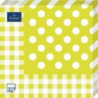 Салфетки 330х330 мм 3-сл., диз. "Горошек киви", бело-зел., бум., 20 шт/упак "Bouquet" 12 упак/кор РОССИЯ 57285