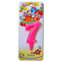 Свеча для торта h35 мм, диз. "Мармеладки. Цифра 7", роз., 1 шт/упак 30 шт/кор РОССИЯ 2997