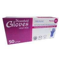 Перчатки латексные, р-р M, неопудрен., син., 25 пар/упак "High Risk" 10 упак/кор ТАИЛАНД