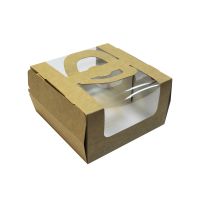 Коробка для торта 180х180х100 мм, с окном, неразъем.крышка, с ручк., крафт-бел., карт., 150 шт/кор 150 шт/упак РОССИЯ