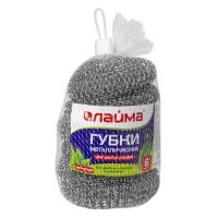 Губка металлическая для посуды d80хh20 мм, 15 гр, нерж., 6 шт/упак "Лайма" 96 упак/кор КИТАЙ 603103