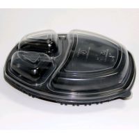 Контейнер 800[500+2х150] мл 3-секц., овал 257х202х37 мм, без крышки, черн., ПП, 35 шт/упак "ПолиЭр" 70 шт/кор РОССИЯ К-257-3 черн