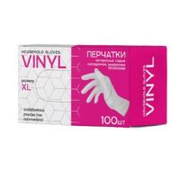 Перчатки виниловые, р-р XL, неопудрен., прозр., 50 пар/упак 10 упак/кор КИТАЙ V005CR