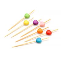 Пика 70 мм, диз. "Сердце", цвет в ассорт., бамбук, 25 шт/упак 50 упак/кор КИТАЙ