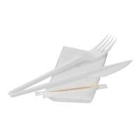 Комплект столовых приборов №4 [вил.+ нож: 165 мм, бел., ПС+ салф.+ з/ч.], 300 шт/кор 300 шт/упак РОССИЯ -
