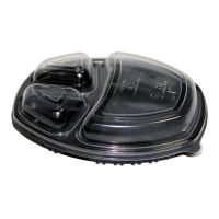 Контейнер 800[500+2х150] мл 3-секц., овал 257х202х37 мм, без крышки, черн., ПП, 30 шт/упак "ПолиЭр" 300 шт/кор РОССИЯ К-257-3 черн