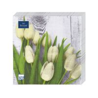 Салфетки 330х330 мм 3-сл., диз. "Белые тюльпаны", разноцв., бум., 20 шт/упак "Bouquet" 12 упак/кор РОССИЯ 37383