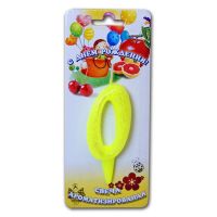 Свеча для торта h35 мм, диз. "Мармеладки. Цифра 0", желт., 1 шт/упак 30 шт/кор РОССИЯ 2990
