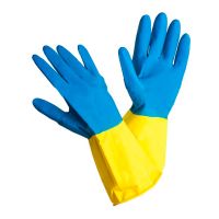 Перчатки латексные, р-р S, с хлопк. напылен., сине-желт., 1 пар/упак "Lux" 144 пар/кор КИТАЙ