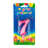 Свеча для торта 80х40 мм, диз. "Овал. Цифра 7", роз., 1 шт/упак 30 шт/кор РОССИЯ 1435