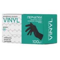 Перчатки виниловые, р-р М, неопудрен., черн., 50 пар/упак 10 упак/кор КИТАЙ V003BK