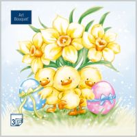 Салфетки 330х330 мм 3-сл., диз. "Пасхальные утята", разноцв., бум., 20 шт/упак "Bouquet" 12 упак/кор РОССИЯ 57649
