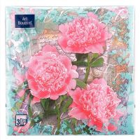 Салфетки 330х330 мм 3-сл., диз. "Пионы", разноцв., бум., 20 шт/упак "Bouquet" 12 упак/кор РОССИЯ 37538