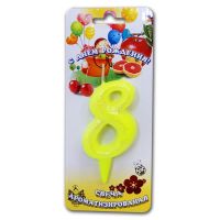 Свеча для торта h35 мм, диз. "Мармеладки. Цифра 8", желт., 1 шт/упак 30 шт/кор РОССИЯ 2998