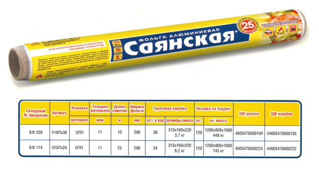 Рулон алюминиевой фольги «Саянская»